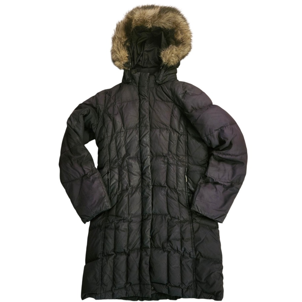 Eddie Bauer Premium Goose Down Parka Jacket Sz Small Black Faux Fur Hood Coat‎